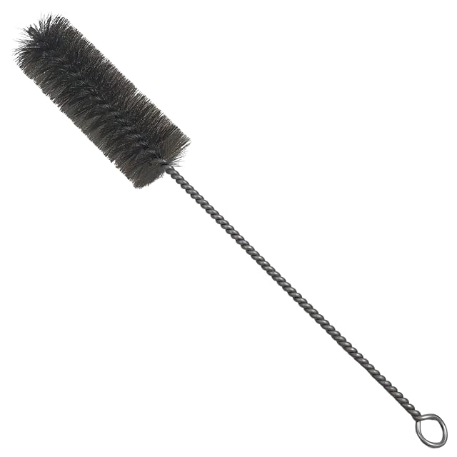 A steel bristle flue brush 32 centimetres long with a 40 millimetre head and a 20 centimetre handle