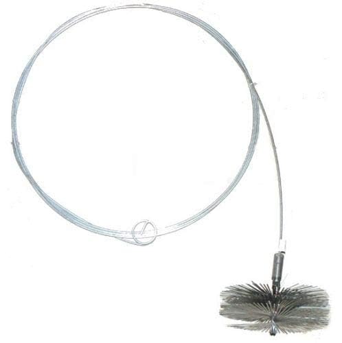 A spring steel chimney brush head of 16 centimetres with a five metre flexible push rod