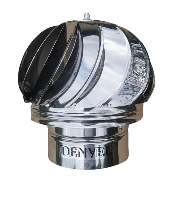 A stainless steel rotating chimney cowl for a 150 millimetre flue pipe on a ball bearing base