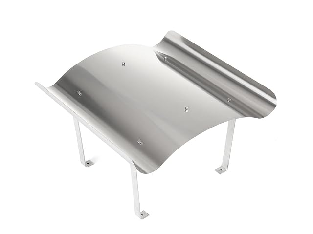 A stainless steel chimney cover of 50 by 50 centimetres with fixing bolts