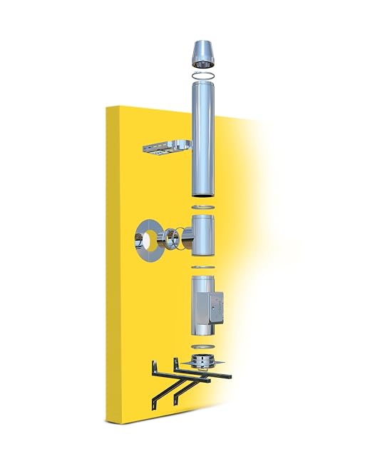 A complete double-walled stainless chimney kit of 150 millimetres inside diameter