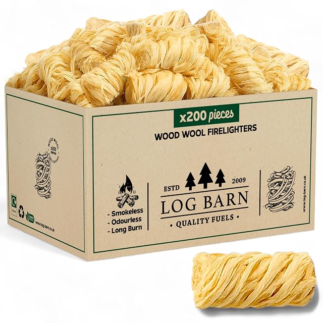 Two hundred natural wood wool firelighters made from wax-dipped wood shavings