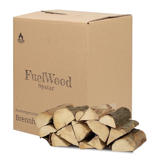 A 25-litre box of kiln-dried hornbeam firewood in 25 cm splits