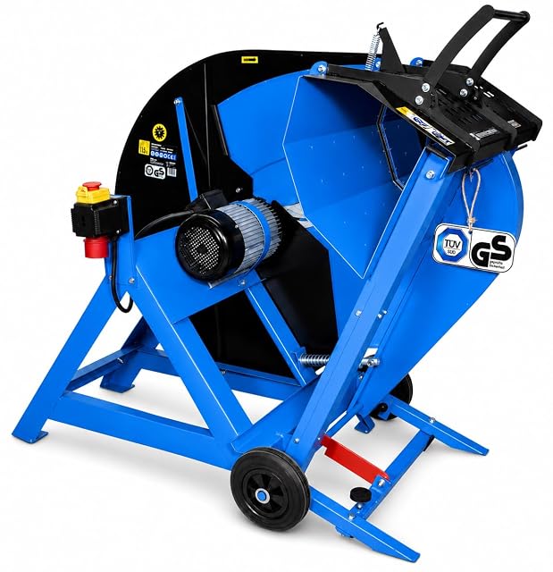 A powder-coated all-steel rocker saw with a 700 millimetre carbide blade and an adjustable length stop