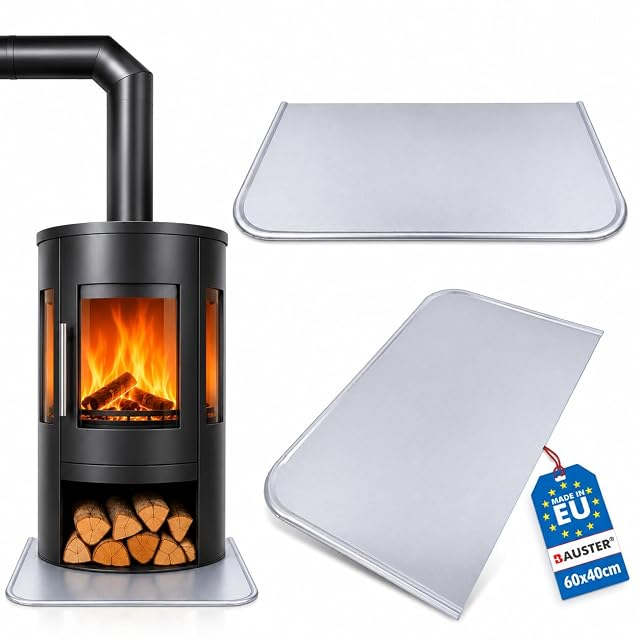 A galvanised steel ash and floor protection plate measuring 60 by 40 centimetres