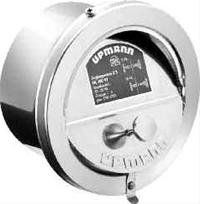 A stainless steel draught limiter with a 180 millimetre spigot for a stove flue