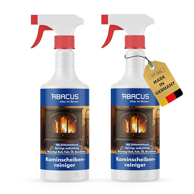 Two Abacus 750 millilitre spray bottles of stove and fireplace glass cleaner
