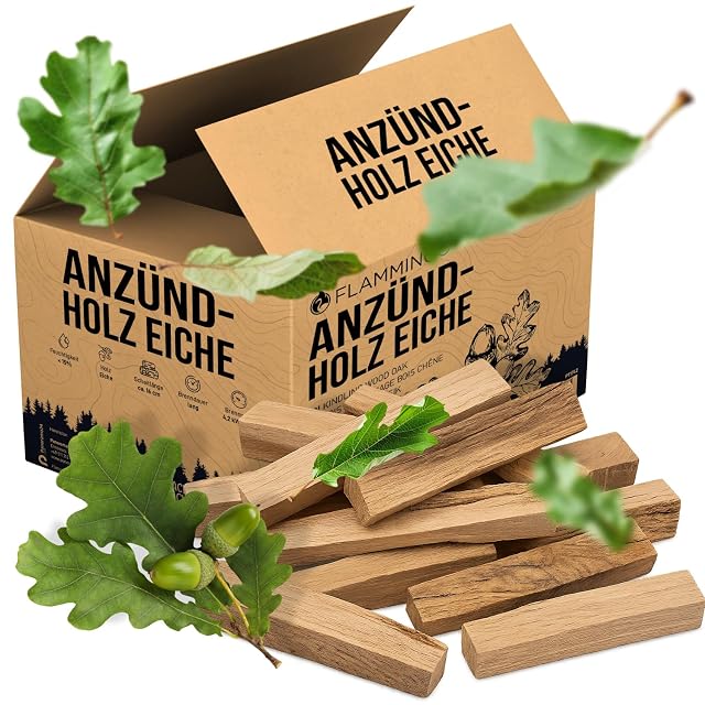 Thirty kilograms of chamber-dried oak kindling loose-stacked in a plastic-free carton