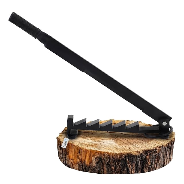 Black Bituxx wall-mounted kindling splitter with a long lever arm and a non-slip grip