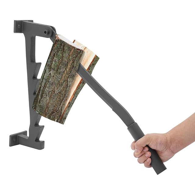 Lieroda wall-mounted kindling splitter with a guided blade in a steel frame and a short lever handle