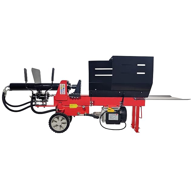 Crossfer horizontal log splitter in all-steel construction with two operating levers and a long beam