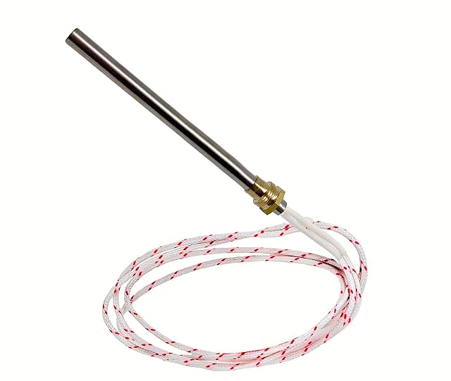 A pellet stove hot rod igniter 160 millimetres long and 9.5 millimetres in diameter with a 3/8 inch thread