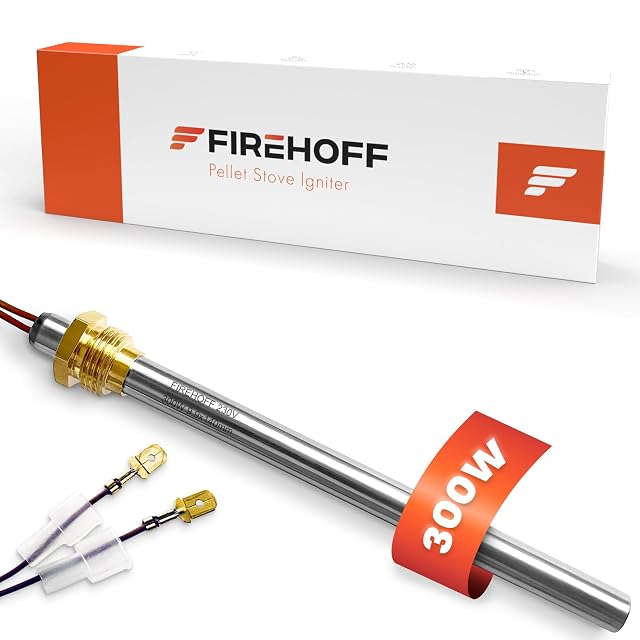 A 300 watt pellet stove igniter of Incoloy 800 with two insulated 6.3 millimetre male spade terminals