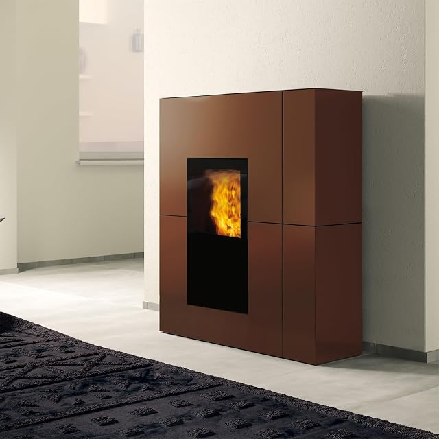 Bronze steel EdilKamin Blade2 H18 Up water-carrying pellet stove with a narrow vertical firebox window