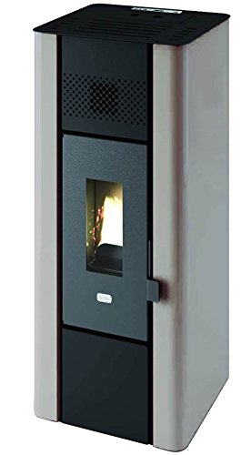 White Punto Fuoco pellet range with a rectangular body and a small firebox window