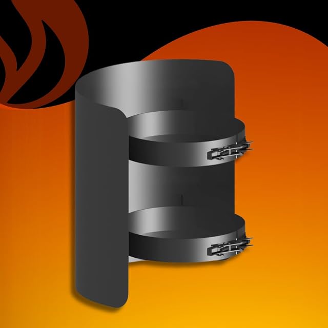 A black 250 millimetre radiation shield for a 150 millimetre stove pipe