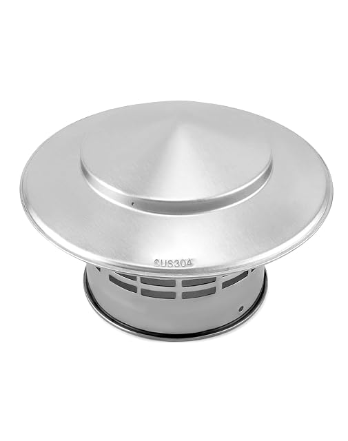 A round stainless steel rain cap of 110 millimetres with a mesh screen and rolled edges