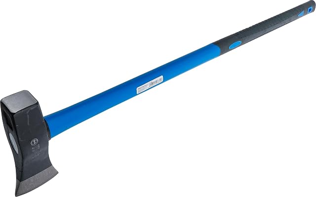 BGS splitting axe with a black polished-edge head, a fibreglass shaft and a rubberised grip