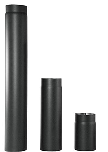 A black Senotherm-coated stove pipe of 150 millimetres diameter with one drawn end