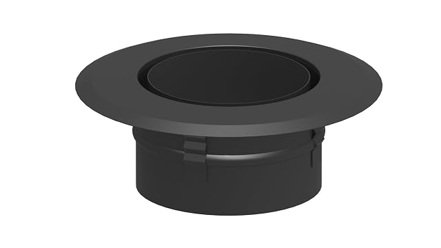 A stainless steel stove pipe wall sleeve of 120 millimetres with a centring spring and wall rosette
