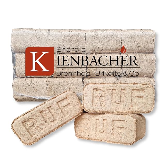Three 10 kg PE bags of RUF hardwood briquettes of beech and oak in a double-wall carton