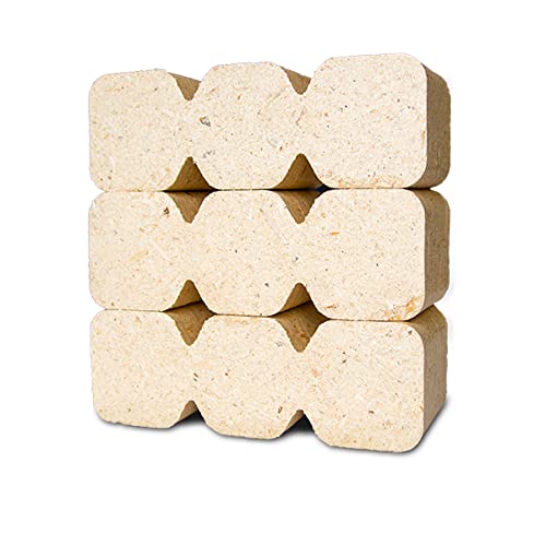 A 10 kg pack of rectangular RUF-form softwood briquettes with pressed draught ribs
