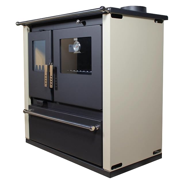 An ivory wood-fired kitchen cooker with oven and hotplate, rated 7.7 kilowatts