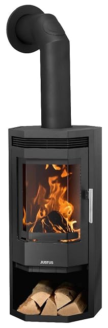 Black steel Justus Usedom 5 wood stove with a tall glass door